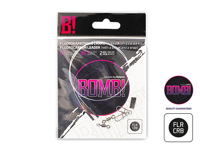 Delphin Fluorokarbónové lanko s obratlíkem a karabinkou Bomb! 45cm/18kg /2 ks