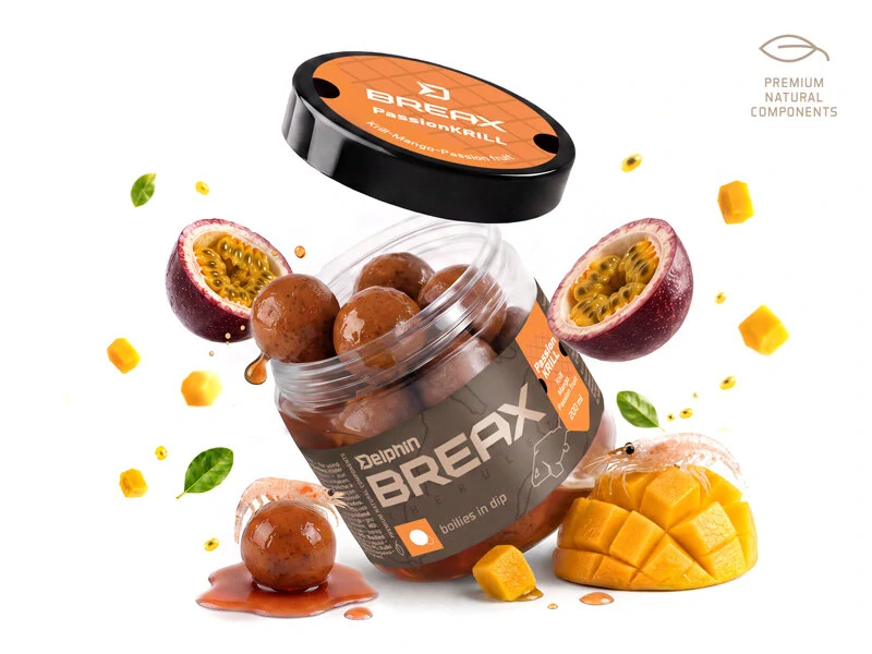 Delphin Boilies v dipu BreaX PassionKRILL Krill Mango 16mm/200ml