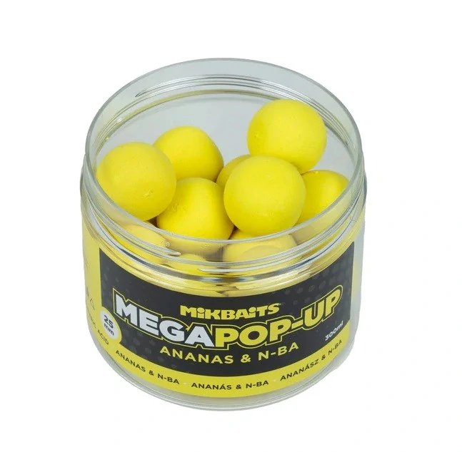 Mikbaits Mega plovoucí fluo boilie Ananas N-BA 25mm/300ml