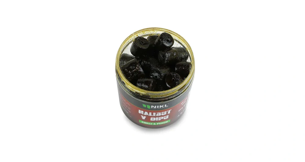 Nikl Black halibut pelety v dipu Chilli & Peach 15+20mm/250ml