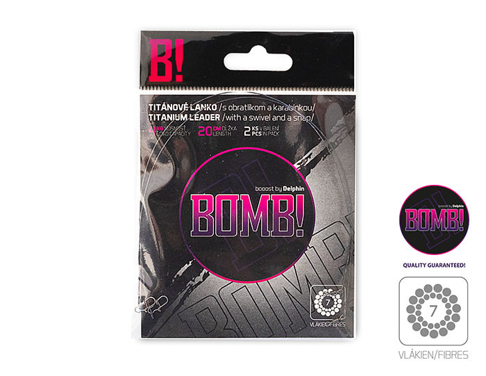 Delphin Titánové lanko 1x7 s obratlíkem a karabinkou Bomb! 45 cm/17 kg (2 ks)