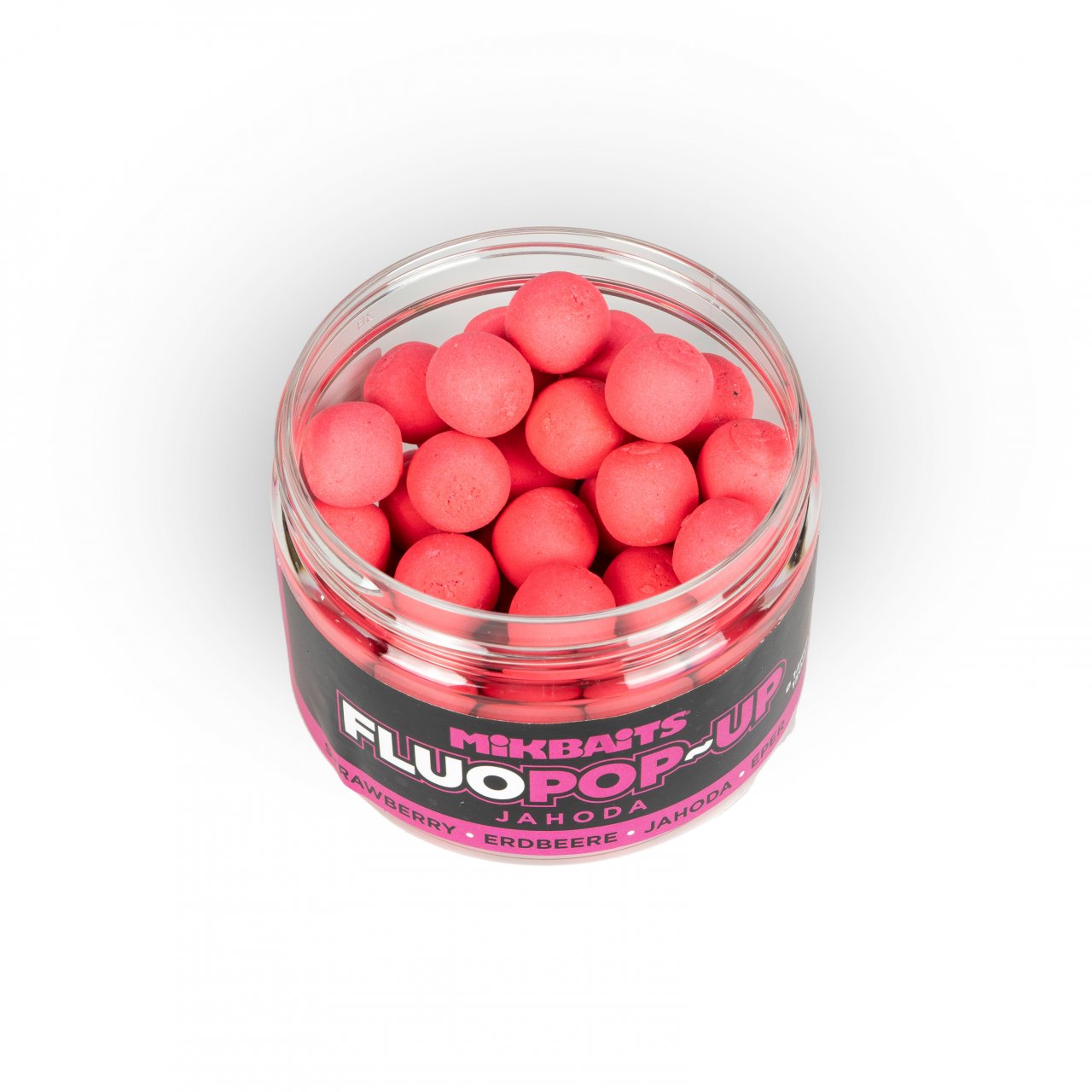 Mikbaits Plovoucí boilie fluo Jahoda 18mm/150ml