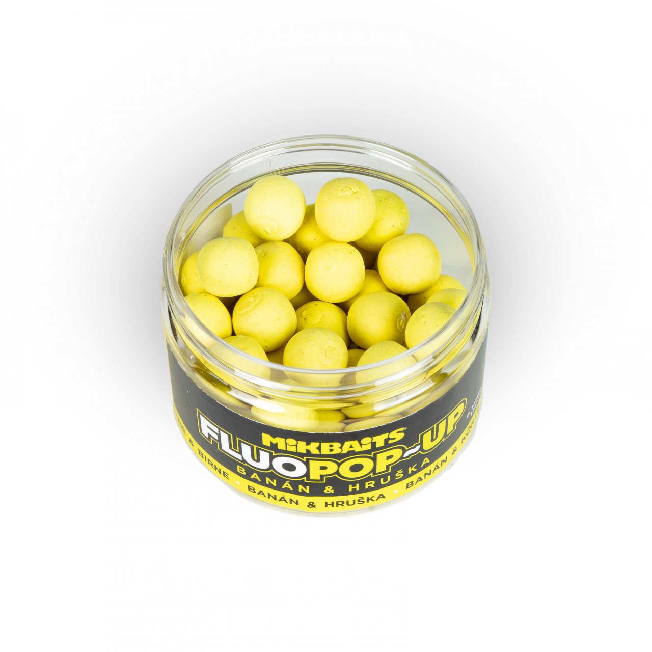 Mikbaits Plovoucí boilie fluo Banán Hruška 14mm/150ml