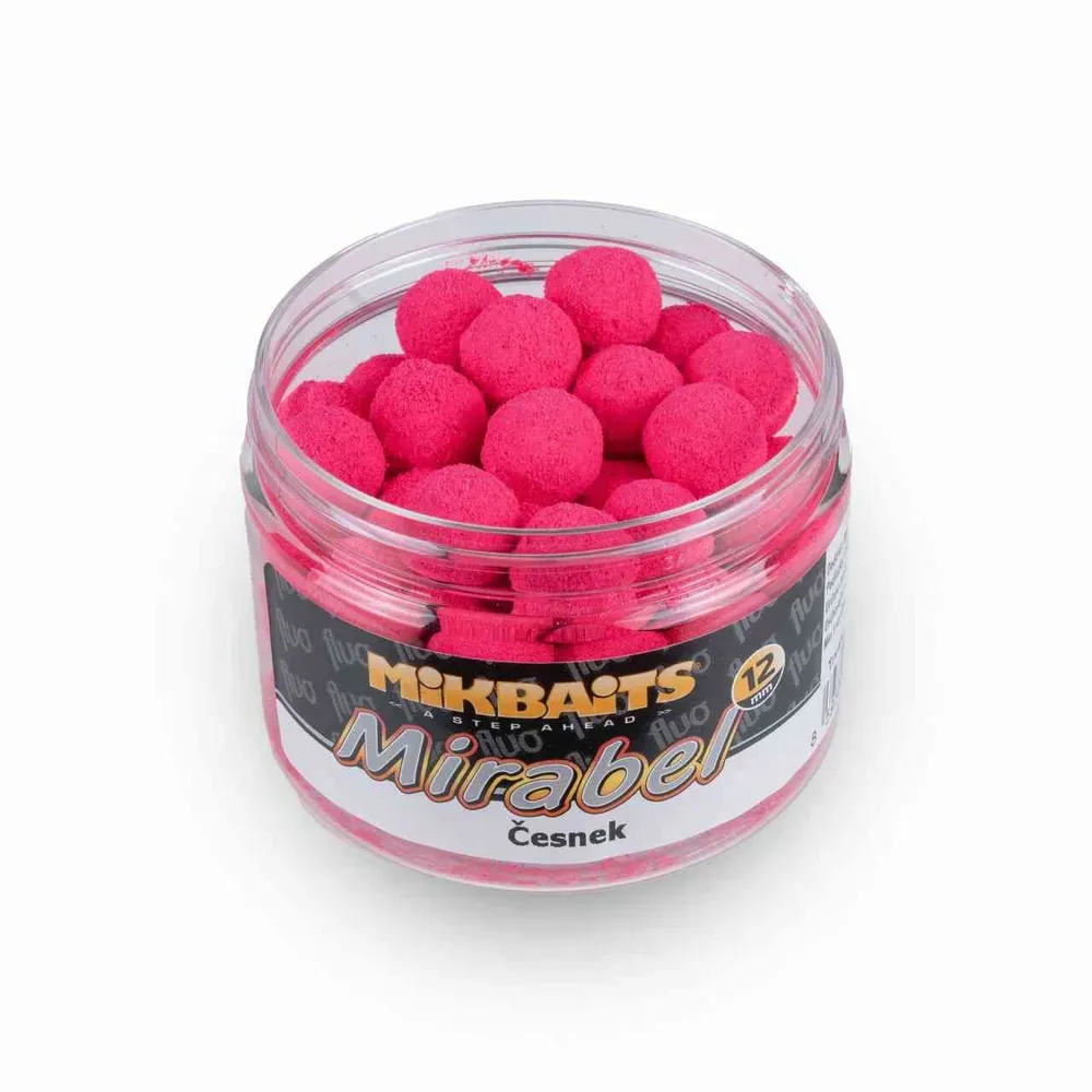 Mikbaits Mirabel Fluo boilie Česnek 12mm/150ml