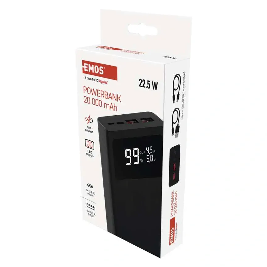 EMOS Powerbanka BetaQ 20 20 000 mAh 22,5 W černá