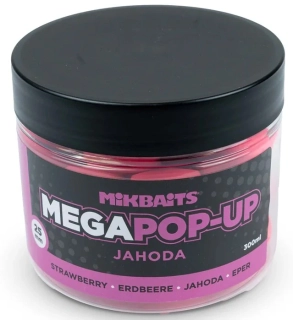 Mikbaits Mega plovoucí fluo boilie Jahoda 25mm/300ml