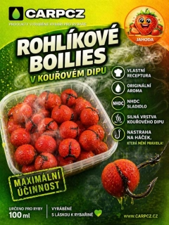 CarpCZ Rohlíkové boilies v kouřovém dipu Jahoda 14mm/40g