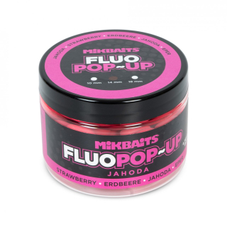 Mikbaits Plovoucí boilie fluo Jahoda 14mm/150ml