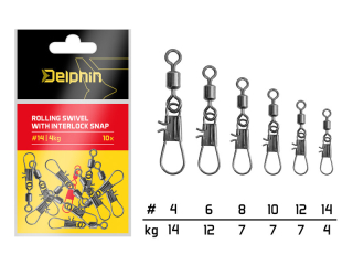 Delphin Karabinka s obratlíkem Rolling swivel with interlock snap /10 ks
