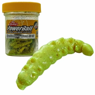 Berkley Gumová nástraha PowerBait Honey worm Yellow/Gliter 2,5cm/55 ks